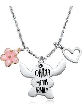 Family Means Everything Necklace & Stitch Keychain Set - Perfect Gifts for All